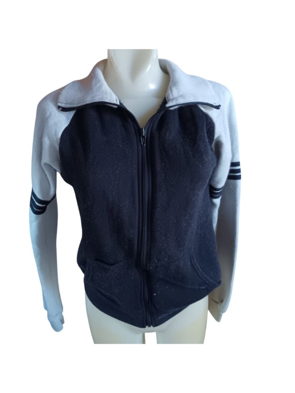 Vintage Women's Track Jacket Small 1980's Striped Nerdcore Acrylic Zip Knit